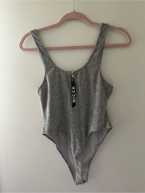 Nicce soft velvet Heather Grey Scoop Neck Bodysuit
